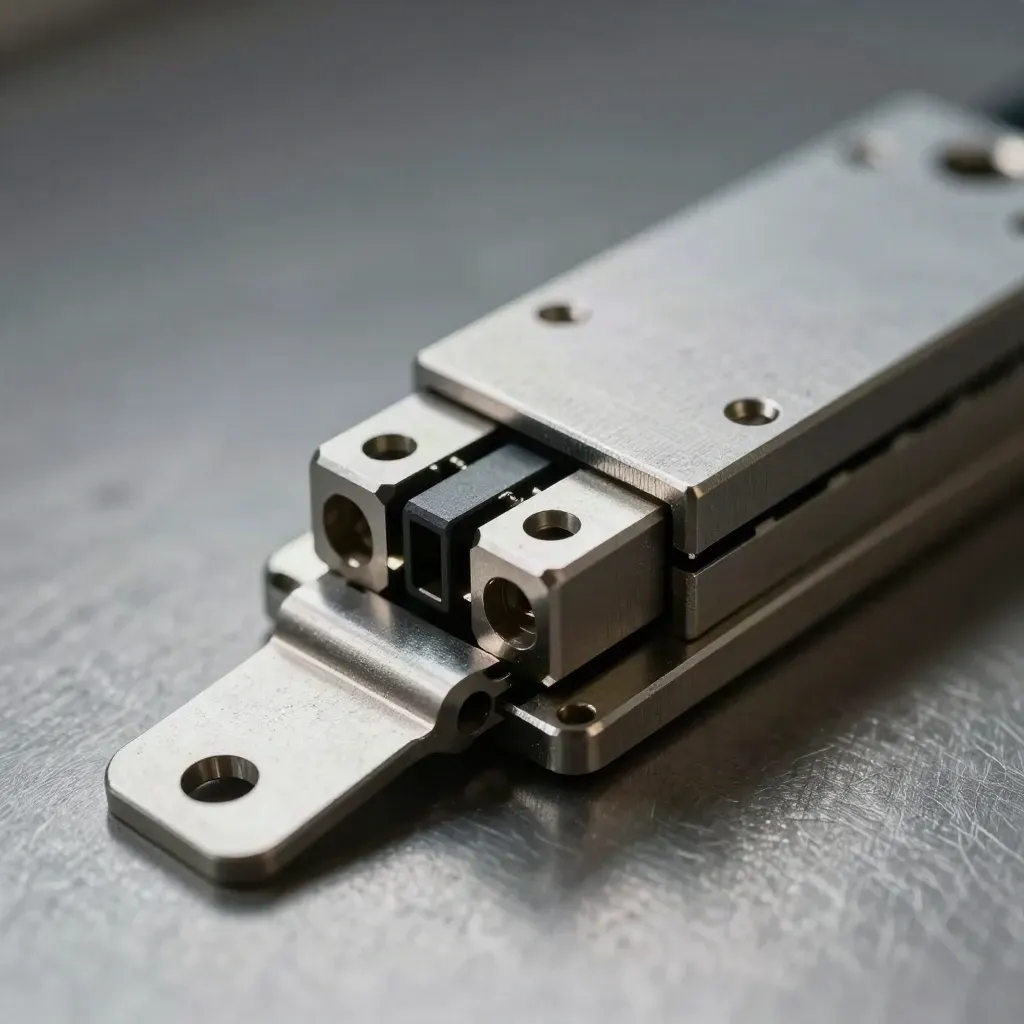 Metal connectors and bracket on brushed steel, forming a clean workflow cluster.